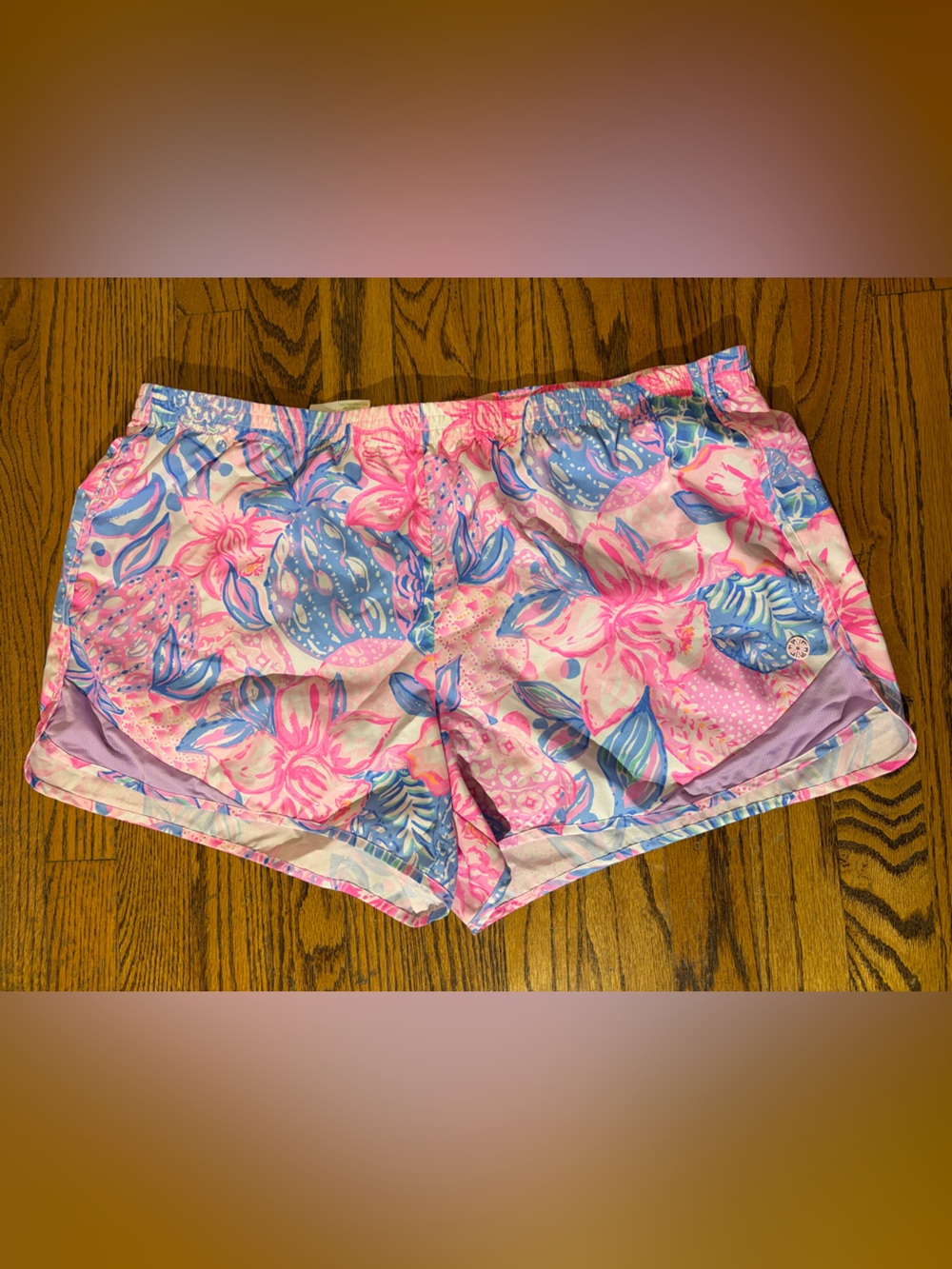 Lilly Pulitzer Pink and Blue Floral Luxletic Athletic Shorts